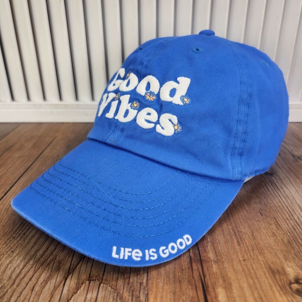 Good Vibes Life Is Good Strapback Hat Cap Blue Canvas Flowers Mom Garden Casual
